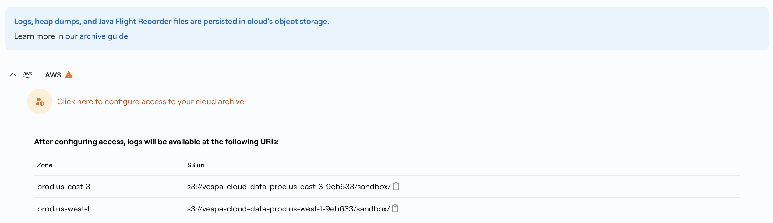 AWS archive accordion