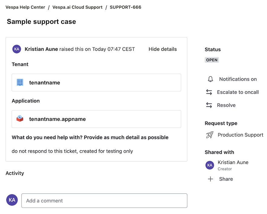 Example support case